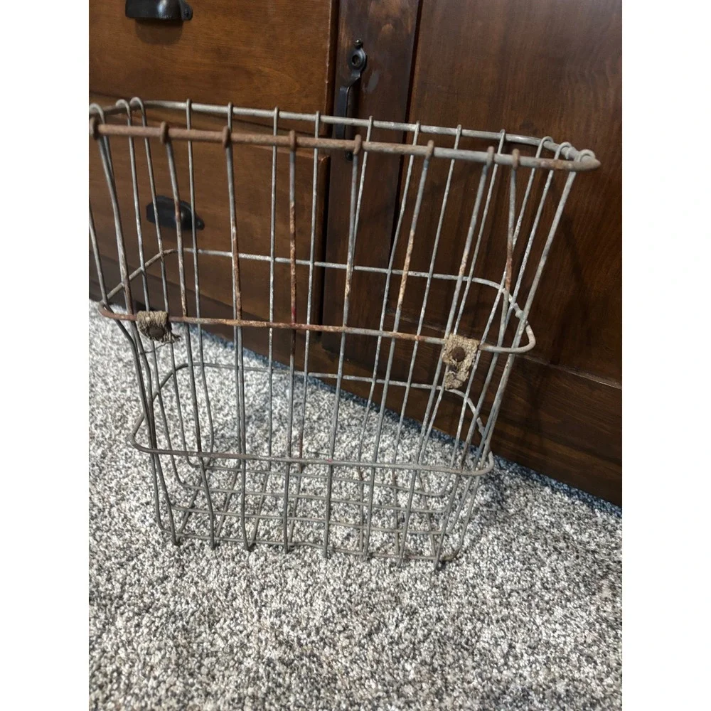 Vintage Industrial Wire Locker Basket Metal Storage Bin Farmhouse Rustic Gray